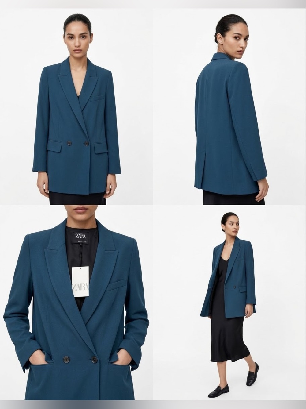 ZARA Teal Double-Breasted Tailored Blazer